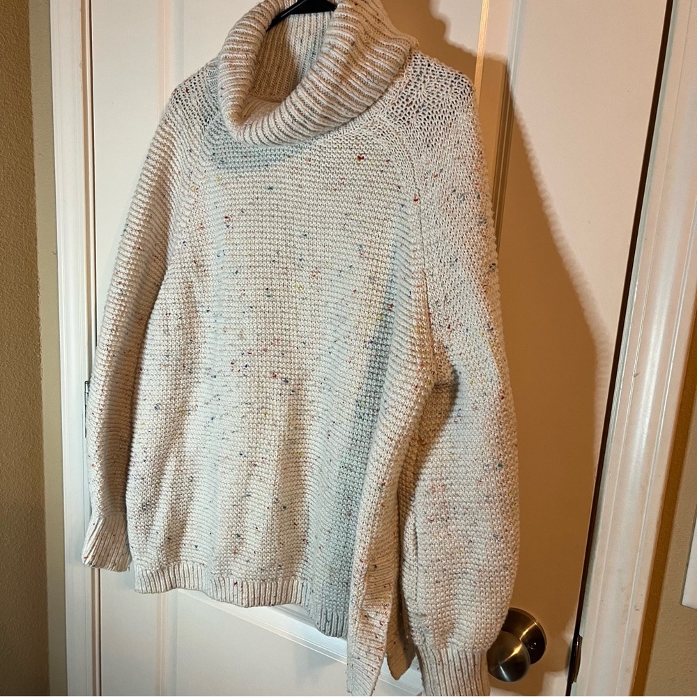 Lou & Grey Confetti Specked Cowl Neck Knit Sweater
